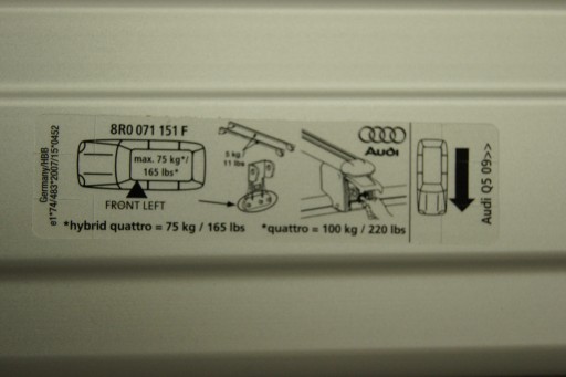 AUDI Q5 8R БАГАЖНИК НА КРЫШЕ ОРГ. 8R0071151F