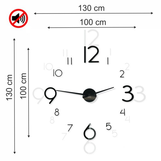 Большие современные бесшумные часы 100-130 XXL на стену.