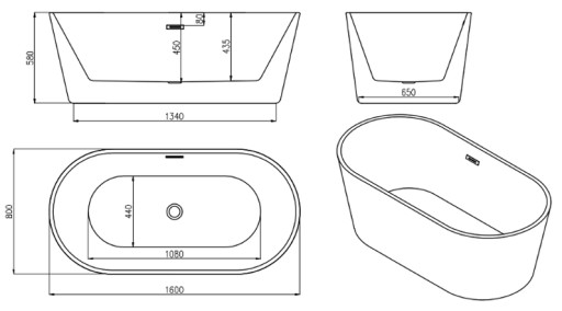 MEXEN FLAVIA ОТДЕЛЬНО СТОЯЩАЯ ВАННА 160 x 80 + АККУМУЛЯТОРНАЯ БАТАРЕЯ