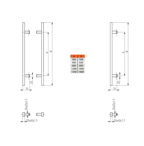 поручень дверная ручка INOX PR 20X40PROSTY500