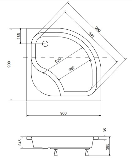 BESCO PMD ГЛУБОКИЙ ДУШЕВОЙ ПОДДОН DIPER I 90x90x24 + СИФОН