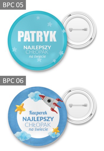 PRZYPINKA BUTTON Z IMIENIEM NA DZIEŃ CHŁOPAKA 56mm