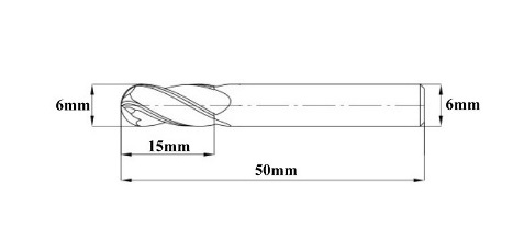 FREZ WĘGLIKOWY 6mm CHWYT 6mm DŁUGOŚĆ 50mm 4F 45HRC