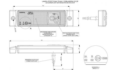 LD129 Красный габаритный фонарь с отражателем 12В 24В