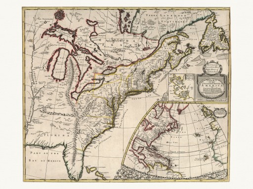 США КАНАДА богато украшенная карта Сенекса 1721 года