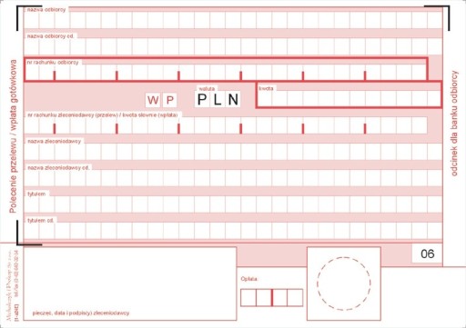 POLECENIE PRZELEWU WPŁATA GOTÓWKOWA 4 ODCINKOWE