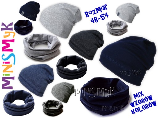 Komplet CZAPKA + TUBA beanie komin KOLORY r. 48-50