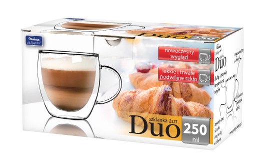 SZKLANKA DO KAWY HERBATY FILIŻANKA TERMICZNA Z UCHEM 250ML 2SZT. DUO