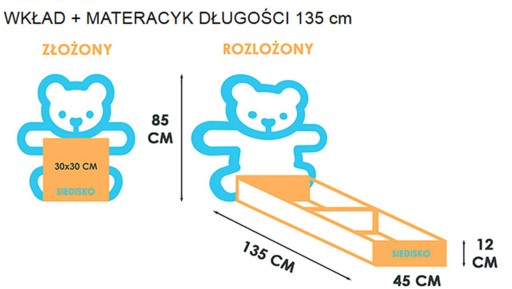 Pluszowy fotelik rozkładany miś XXL leżanka pufa na prezent dla dziecka