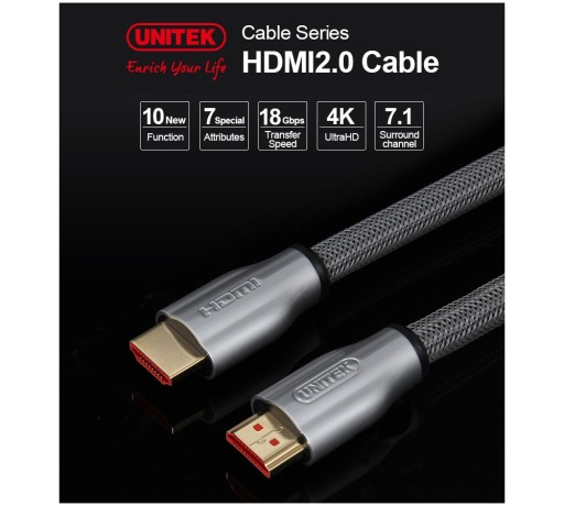 Кабель Unitek HDMI-HDMI 2.0 2.0a 2.0b 3м 4K в оплетке