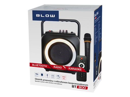 ДИНАМИК BLUETOOTH BLOW BT800, 100 Вт, МИКРОФОН, ПУЛЬТ ДИСТАНЦИОННОГО УПРАВЛЕНИЯ