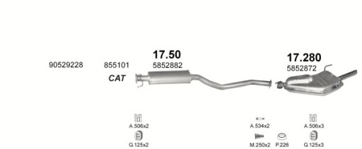 Комплект глушителей Opel Vectra B 1.6-16V 95-02