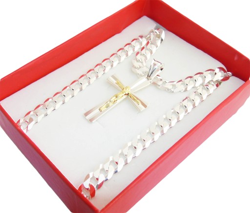 Srebrny Łańcuszek Pancerka Krzyż Diamentowany 50cm