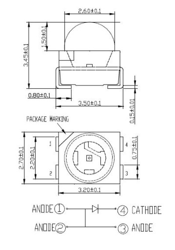 Светодиод красный PLCC4 3500mcd [2 шт] #E25