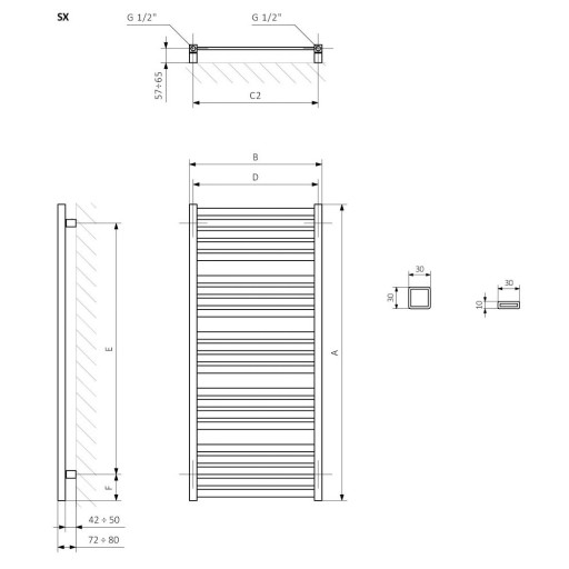 grzejnik elektryczny MarlinO 168 x 43 czarny biały