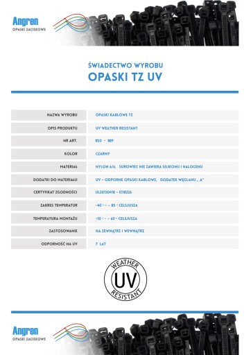 Opaski zaciskowe z certyfikatem UV 200mm x 4,8mm C