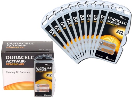 DURACELL 60x Bateria Słuchowa 312 PR41 347 ZincAir