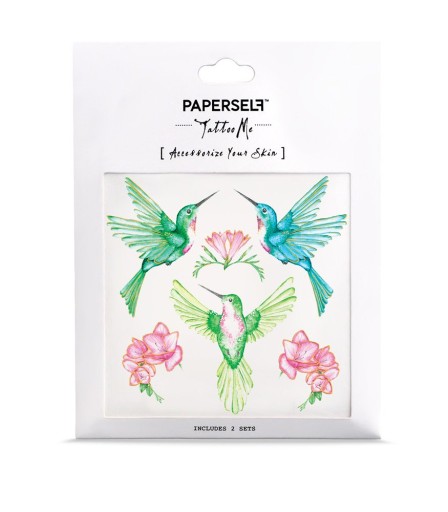 Tatuaż kolorowe kolibry damski na rękę Paperself