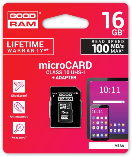 GOODRAM KARTA mSDHC 16GB CLASS10 UHS-I +ADAPTER SD