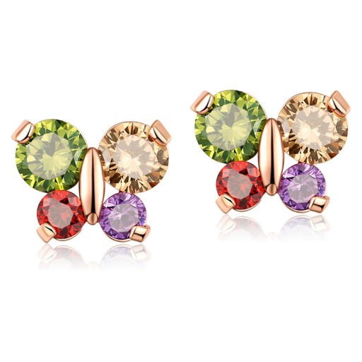 Złote kolczyki Swarovski Multicolor motyle 14k