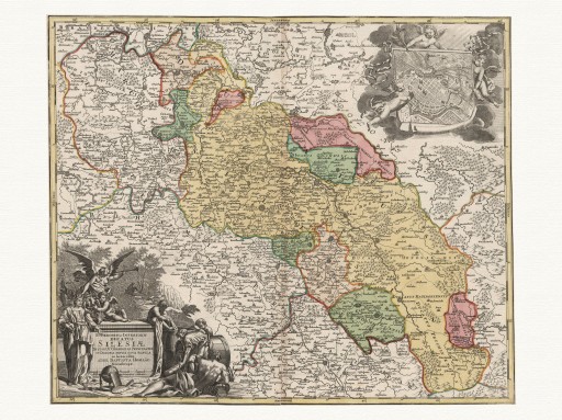 DOLNY ŚLĄSK Wrocław Opole mapa 1716 rok płótno