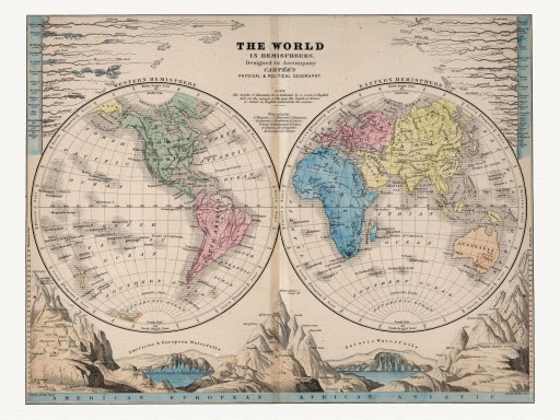 Mapa Świata Cornelius Cartee 1856 r.