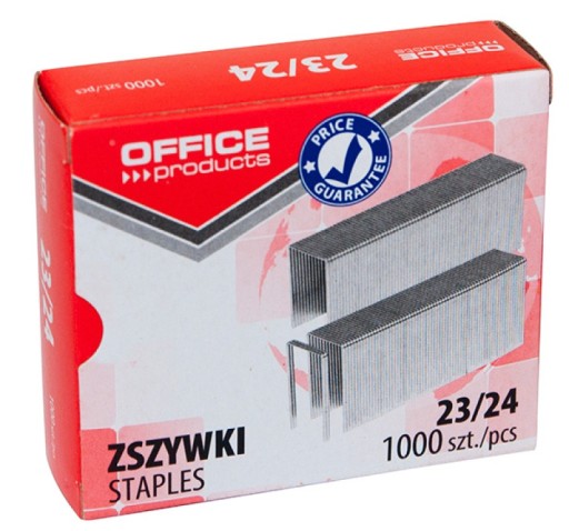 Zszywki 23/24 ocynkowane mocne Office Products srebrne twarde 1000 sztuk