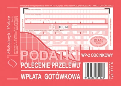 PODATKI POLECENIE PRZELEWU WPŁATA GOT. 2 ODCINKOWE