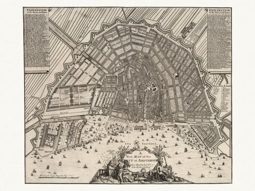 AMSTERDAM bogato zdobiona mapa Senex 1721