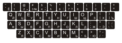 Naklejki na klawiaturę QWERTY + CYRYLICA 13x13 mm