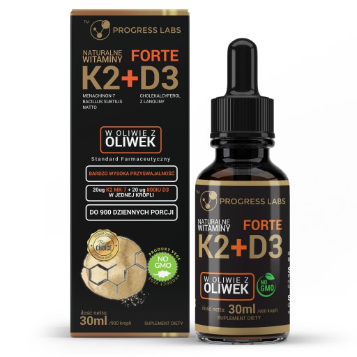 Naturalna Witamina K2 MK7+D3 Forte 900 Kropli 30ml