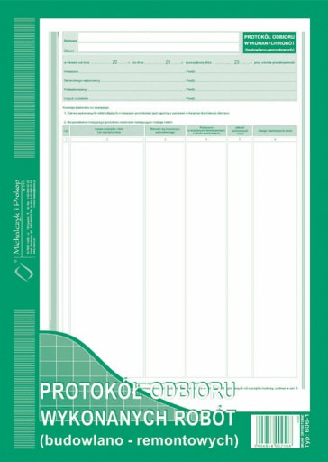 Protokół odbioru wykonanych robót budowlano-remontowych offset A4 40k 606-1