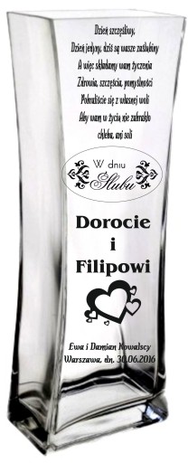 Wazon z grawerem prezent na ślub wesele dedykacja