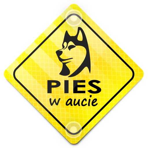 PIES W AUCIE ODBLASK ŻÓŁTY NA AUTO PRZYSSAWKI