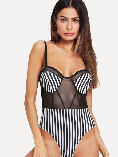 Body eleganckie czarne koronkowe ażurowe paski