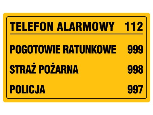 TABLICA PCV TABLICZKA BHP TELEFONY ALARMOWE 20x33