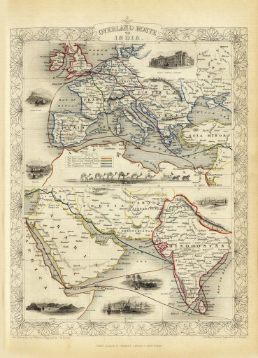 JEDWABNY SZLAK Europa Indie mapa ilustrowana 1851