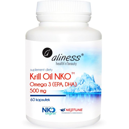 Aliness KRILL Oil NKO Omega 3 z astaksantyną OLEJ Z KRYLA 500mg 60 kaps