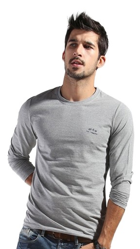 Duża Koszulka Męska Podkoszulek Tshirt Bawełniany Długi Rękaw WXM 5XL melan