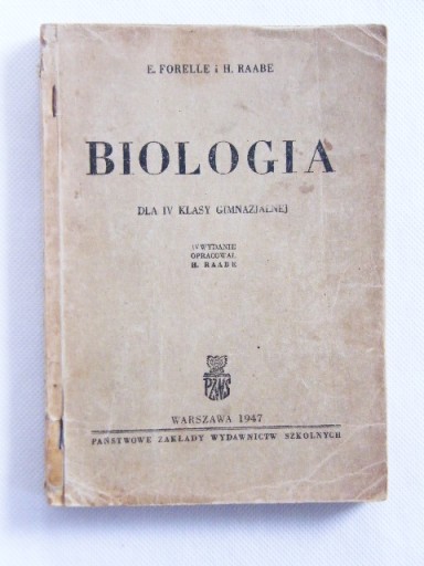 BIOLOGIA DLA GIMNAZJUM FORELLE RAABE 1947