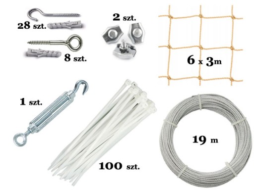 ZESTAW SIATKA PRZECIW PTAKOM BALKON 6X3M PIASKOWA