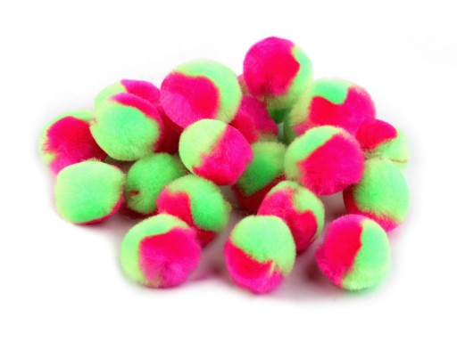 POMPONY DWUKOLOROWE 20mm ZIELONO - RÓŻOWE 10szt