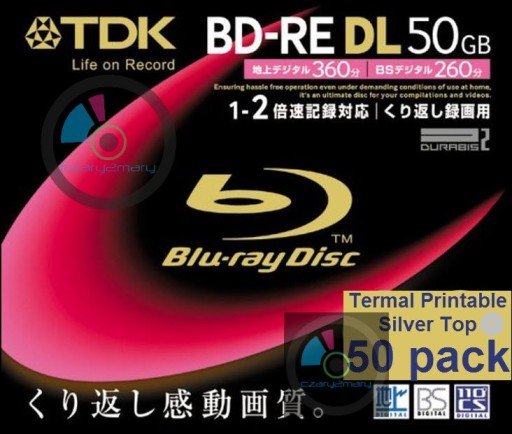 TDK BD-RE DL 50GB Termal Printable Silver Top koperta CD 1szt