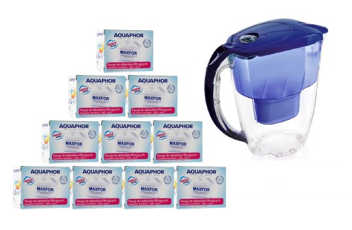 FILTR MAXFOR AQUAPHOR 10 SZTUK +DZBANEK JASPER NIEBIESKI 2,4 LITRA