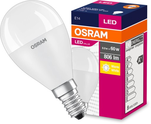 Żarówka LED KULKA E14 8W 60W OSRAM 2700K CIEPŁA