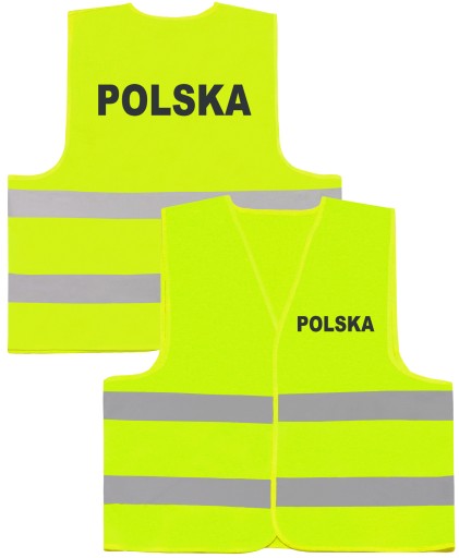 ŻÓŁTA KAMIZELKA OSTRZEGAWCZA NAPIS POLSKA ODBLASK