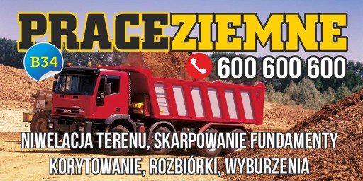 Baner reklamowy - Prace ziemne Koparka 2,5x1,25m