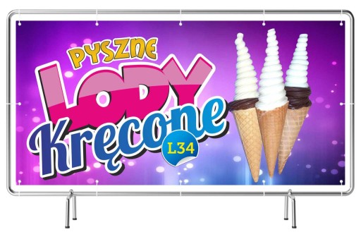 Solidny baner reklamowy 3mx1m - Lody Kręcone