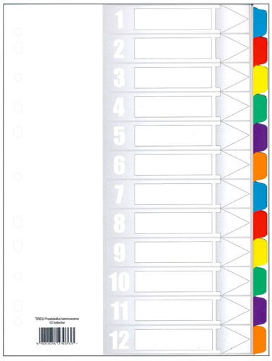 Przekładki zakładki kartonowe indeksujące laminowane A4 1 do 12 numeryczne