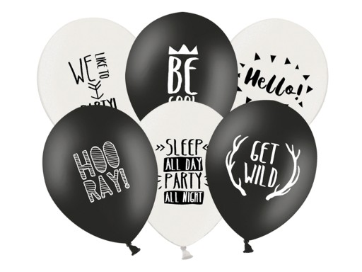 Balony Black & White -- 6szt -- 30cm -- Party